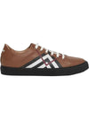 Chevron Check Leather Low Top Sneakers Brown - BURBERRY - BALAAN 1