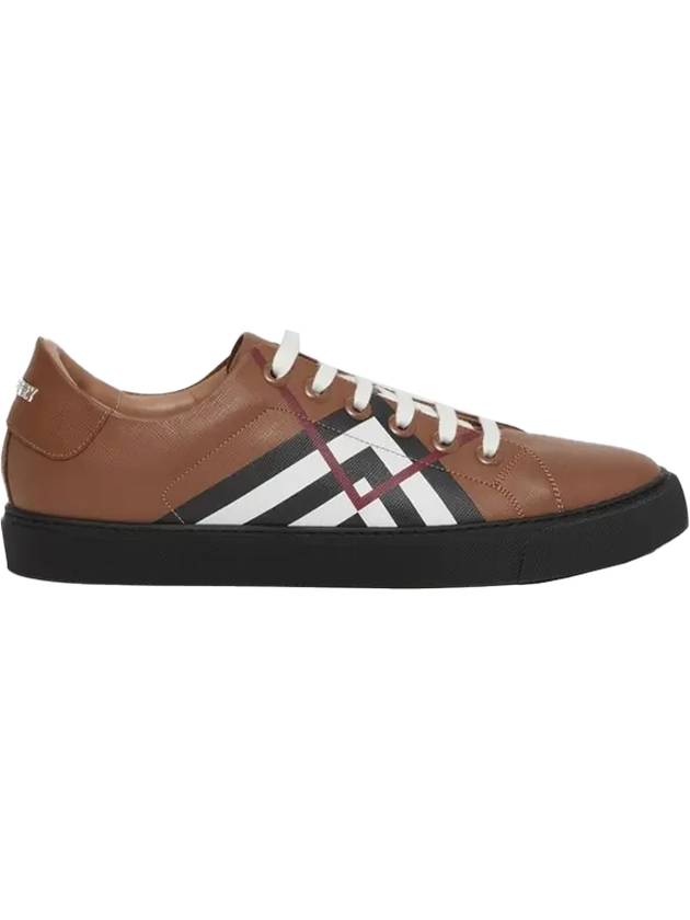 Chevron Check Leather Low Top Sneakers Brown - BURBERRY - BALAAN 1