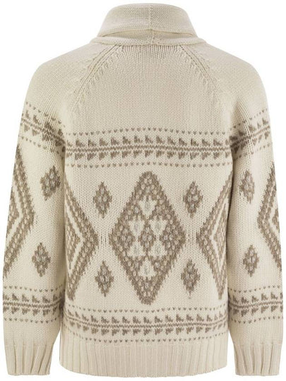 Geometric Jacquard cashmere feather cardigan with shawl collar - BRUNELLO CUCINELLI - BALAAN 2