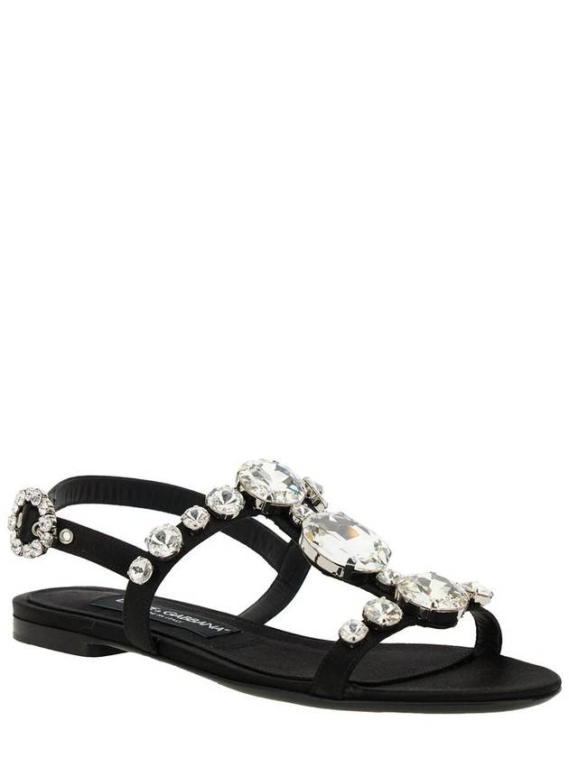 Black Sandals With Embroidered Stones Decorations In Satin Woman - DOLCE&GABBANA - BALAAN 6