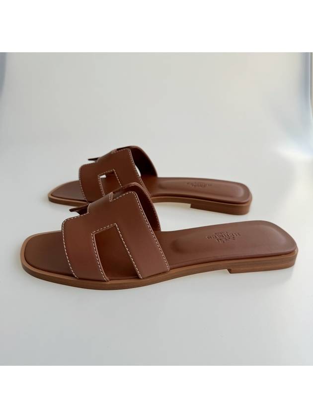 Oran Calfskin Slippers Gold Piqures Ecrues - HERMES - BALAAN 9