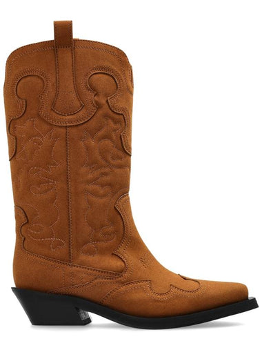 Ganni Patterned Cowboy Boots, Women's, Brown - GANNI - BALAAN 1