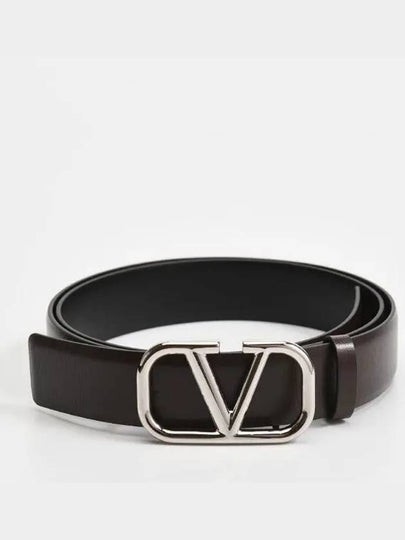 V Logo Signature Buckle Leather Belt Brown - VALENTINO - BALAAN 2