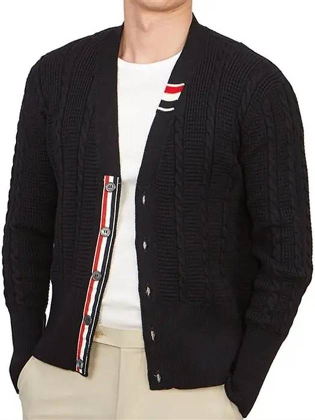 Cable Knitwear Virgin Wool Cardigan Navy - THOM BROWNE - BALAAN 4