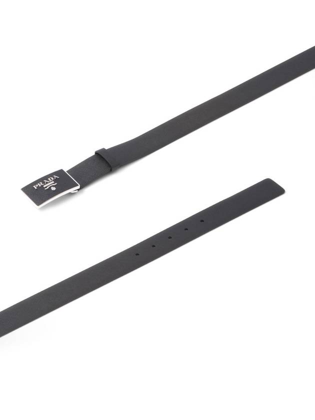 Metal Buckle Saffiano Leather Belt Black - PRADA - BALAAN 5