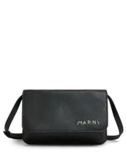 Embroidered Logo Leather Cross Bag Black - MARNI - BALAAN 2