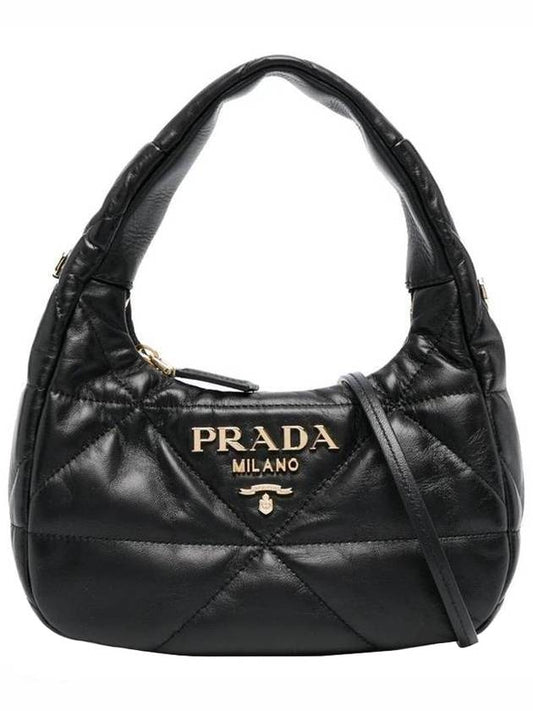 topstitched embellished nappa leather mini tote bag black - PRADA - BALAAN.