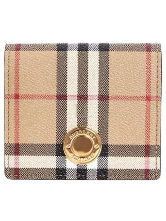 Check Small Leather Half Wallet Beige - BURBERRY - BALAAN 2