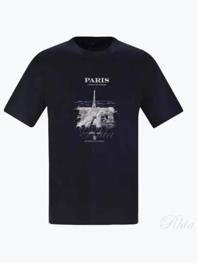 Paris Print Short Sleeve T-Shirt Navy - BRUNELLO CUCINELLI - BALAAN 2