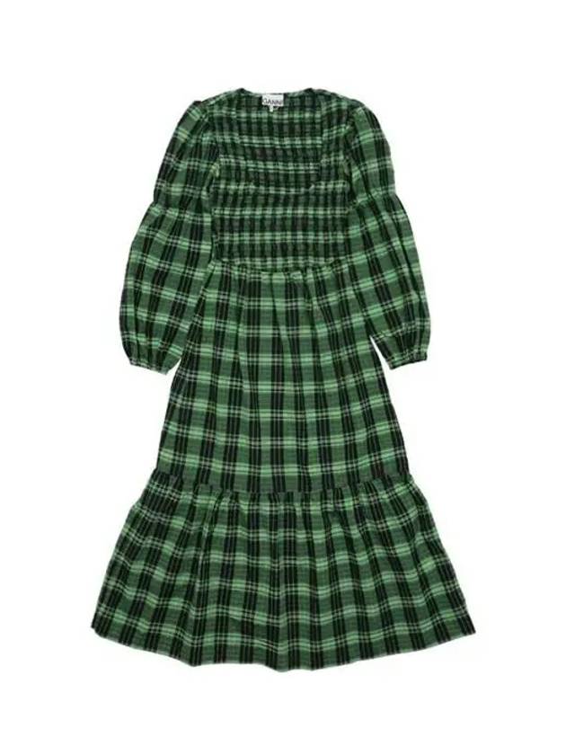 Women's Seersucker Check Smoke Long Dress Peapod - GANNI - BALAAN 2