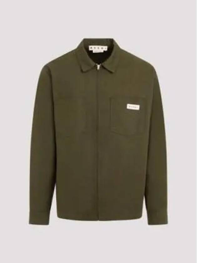 Logo Patch Zip-Up Long Sleeve Shirt Green - MARNI - BALAAN 2