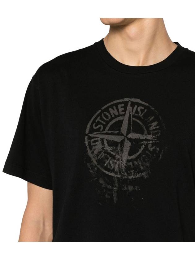 Men's Logo Print Crew Neck Short Sleeve T-Shirt Black - STONE ISLAND - BALAAN 5