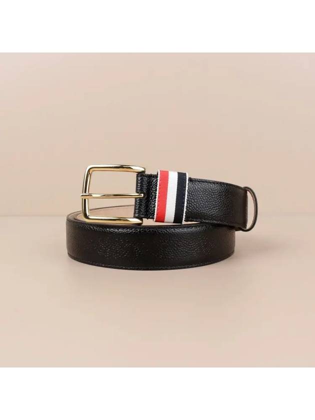 Men's Three Stripes Tab Pebbled Leather Belt Black - THOM BROWNE - BALAAN 2