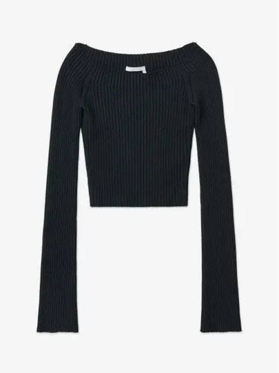 Women's Off Shoulder Crop Long Sleeve Knit Top Black - CHLOE - BALAAN 2