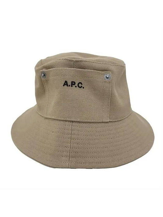 Thais Embroidered Logo Pocket Cotton Canvas Bucket Hat Beige - A.P.C. - BALAAN 1