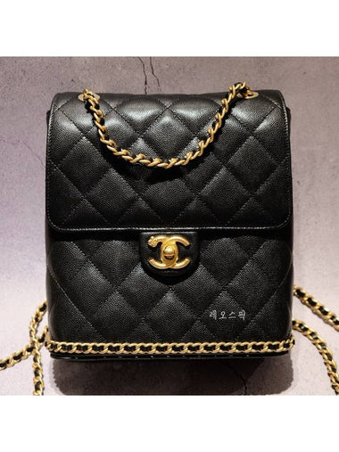 23K camellia decorated chain base square backpack caviar calfskin black AS4490 B14351 94305 - CHANEL - BALAAN 1