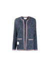 Women's Small Hairline CheckTweed Cardigan Navy - THOM BROWNE - BALAAN 2