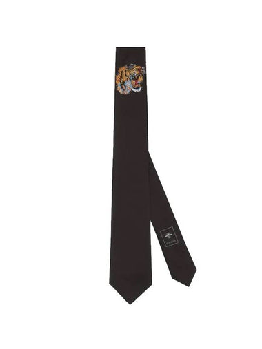 Tiger Print Silk Tie Black - GUCCI - BALAAN 1