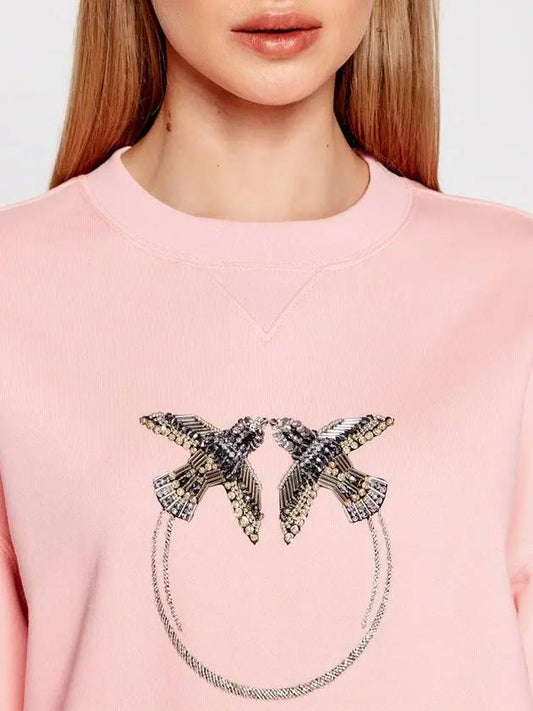 Women's MISANO Bird Beads Logo Crew Neck Melange Pink Sweatshirt 1G17E3 Y7TM O53 - PINKO - BALAAN 2