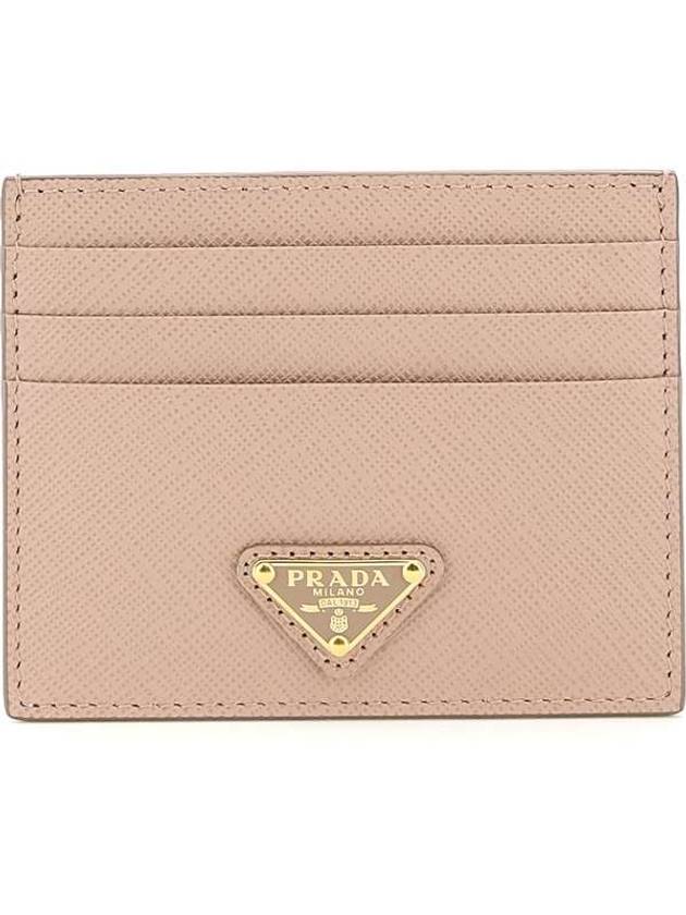 Saffiano Triangle Logo Card Wallet Beige Pink - PRADA - BALAAN 1