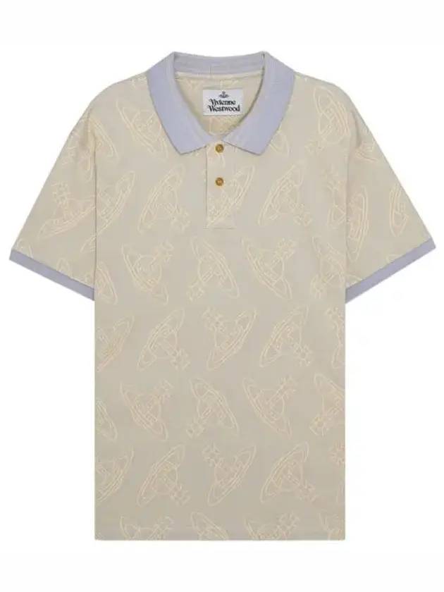 Men's Classic Striped Collar Short Sleeve Polo Shirt Beige - VIVIENNE WESTWOOD - BALAAN 1