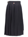 4 Bar Logo Plain Weave Wool Pleated Skirt Navy - THOM BROWNE - BALAAN 3