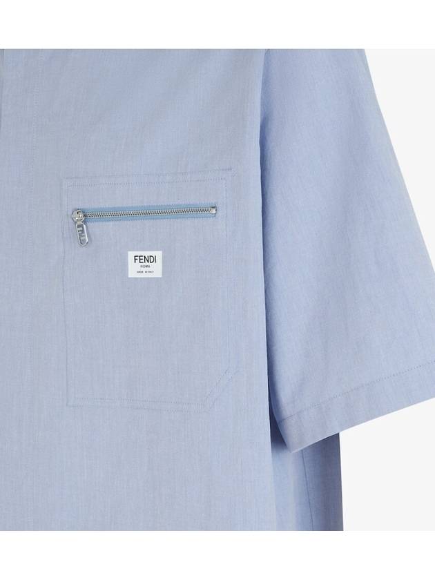 Cotton Short Sleeve Shirt Blue - FENDI - BALAAN 4