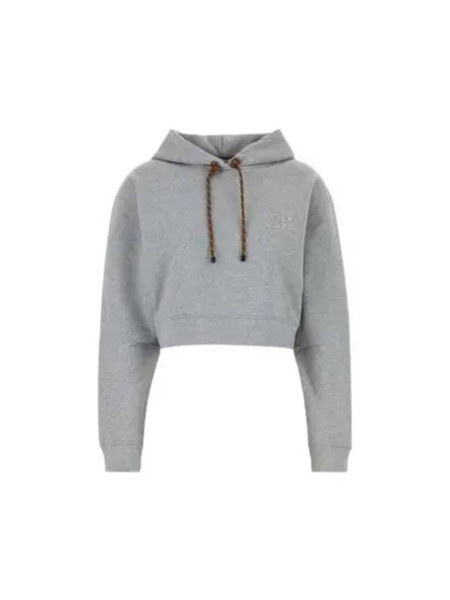 Logo Drawstring Crop Cotton Hoodie Grey - MIU MIU - BALAAN 2