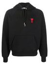 Heart Embroidered Logo Organic Cotton Hoodie Black - AMI - BALAAN 2