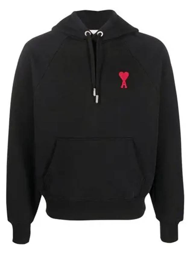 Heart Embroidered Logo Organic Cotton Hoodie Black - AMI - BALAAN 2