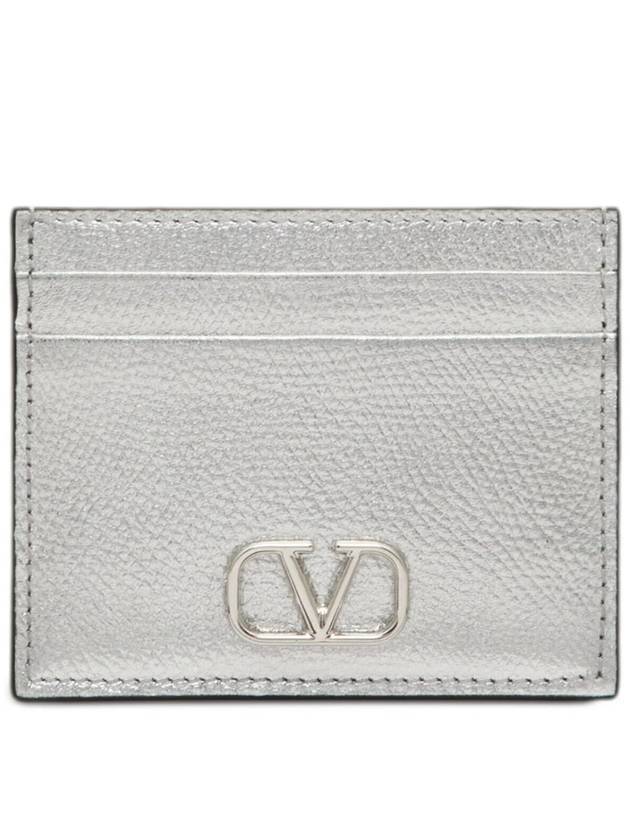 V Logo Signature Metallic Card Wallet Silver - VALENTINO - BALAAN 1