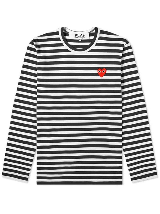 Comme Red Heart Striped T Shirt Black AZ T164 051 1 - COMME DES GARCONS - BALAAN 1
