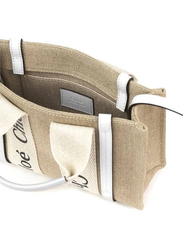 Woody Linen Canvas Calfskin Tote Bag White - CHLOE - BALAAN 4