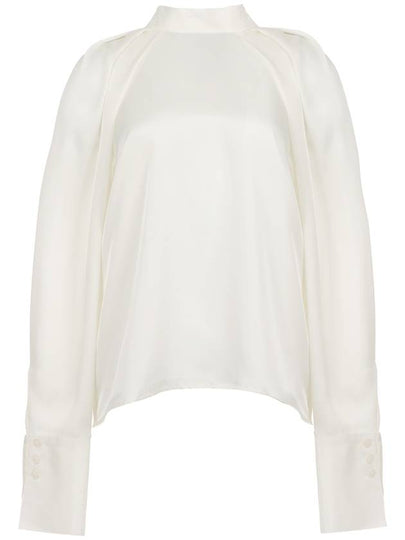 Women's Pleats Satin Blouse Ivory - ILROZE - BALAAN 2