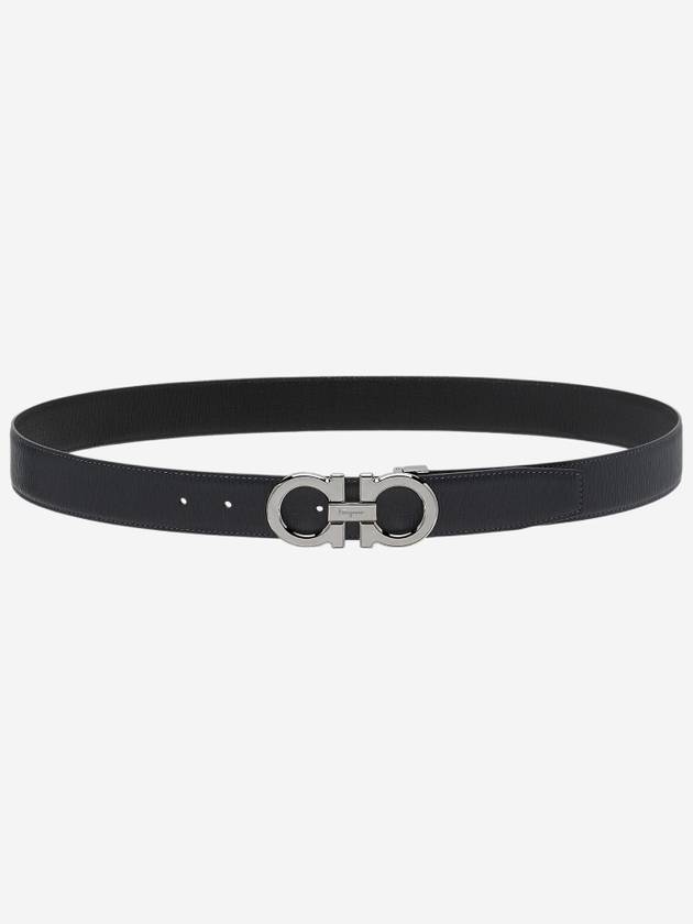 Reversible Gancini Leather Belt Black Navy - SALVATORE FERRAGAMO - BALAAN 3