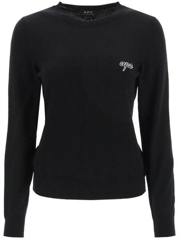 Women's Embroidered Logo Pullover Cotton Knit Top Black - A.P.C. - BALAAN 1