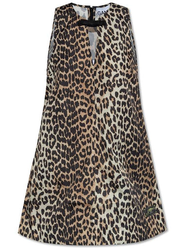 Ganni Dress With Animal Print, Women's, Beige - GANNI - BALAAN 1