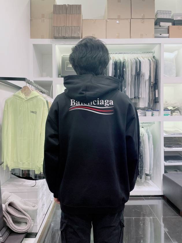 Women's Political Wave Logo Hoodie Black - BALENCIAGA - BALAAN.