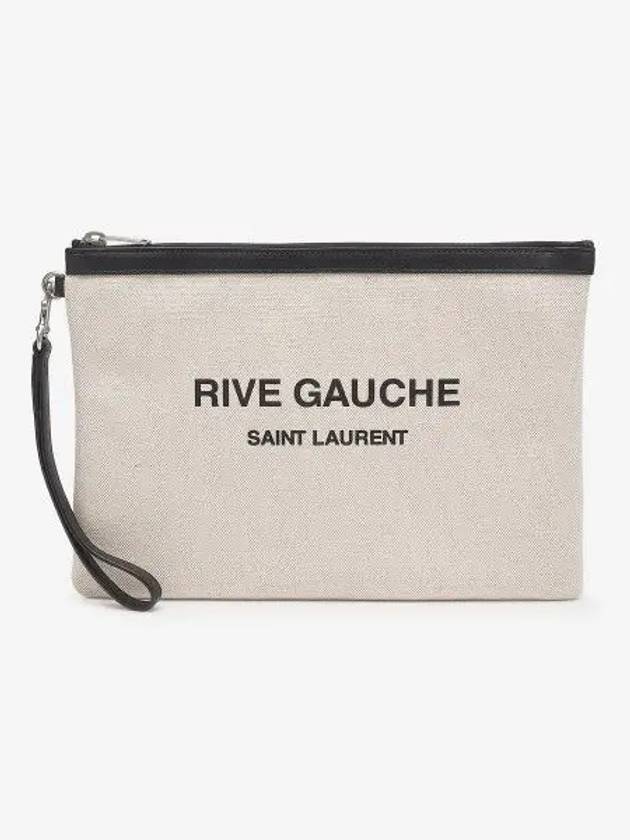 Rive Gauche Zipper Strap Canvas Clutch Bag White - SAINT LAURENT - BALAAN 2