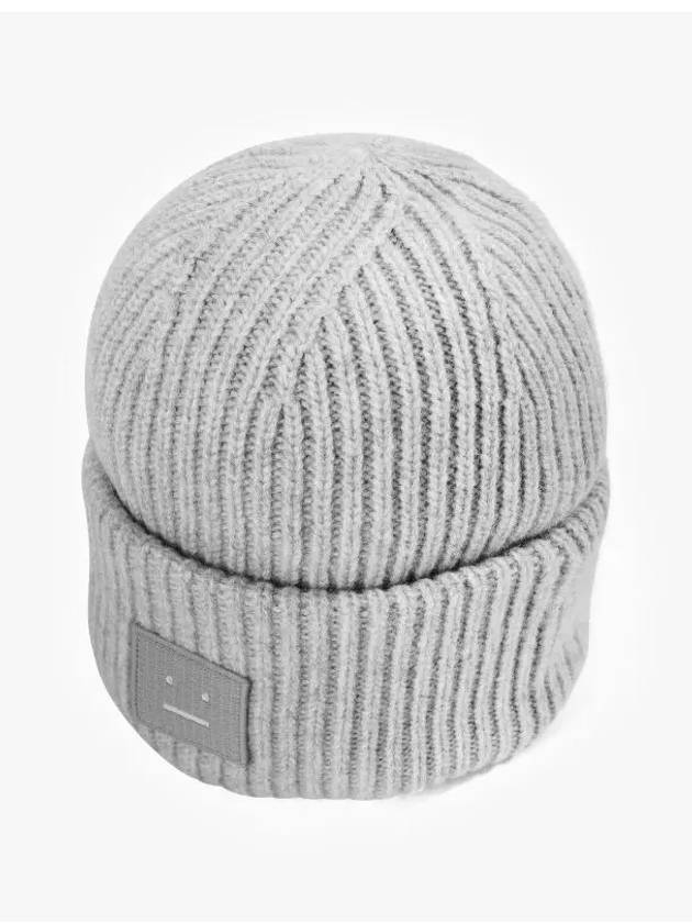 Face Patch Ribbed Wool Beanie Grey Melange - ACNE STUDIOS - BALAAN 4