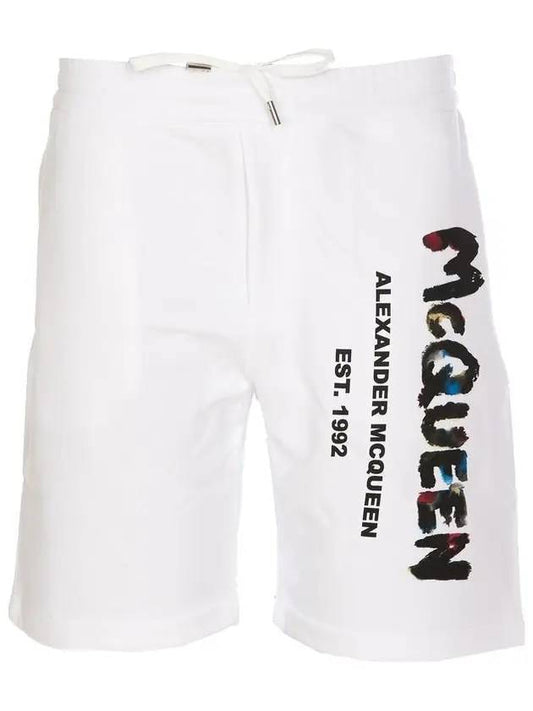 Men's Graffiti Logo Shorts White - ALEXANDER MCQUEEN - BALAAN 1