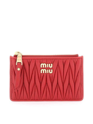 Matelasse Leather Card Wallet Red - MIU MIU - BALAAN 1