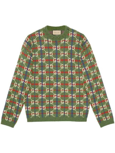 GG Check Wool Knit Top Green - GUCCI - BALAAN 1