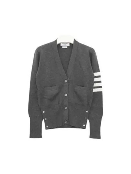 Cotton 4-Bar Milano Classic V-Neck Cardigan Medium Grey - THOM BROWNE - BALAAN 2