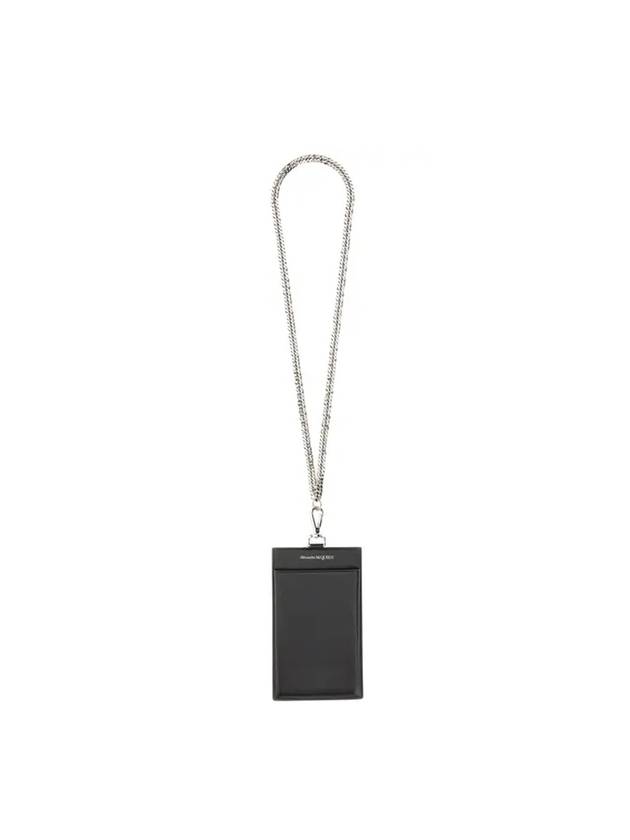 Chain Strap Leather Phone Case Black - ALEXANDER MCQUEEN - BALAAN.