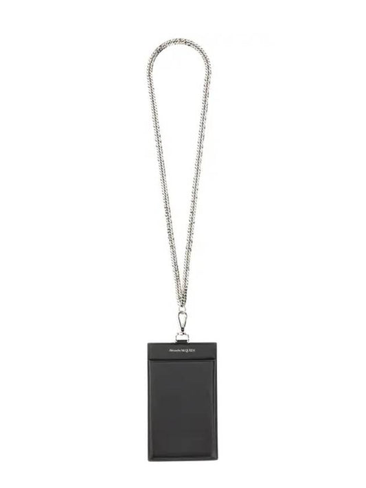 Chain Strap Leather Phone Case Black - ALEXANDER MCQUEEN - BALAAN.