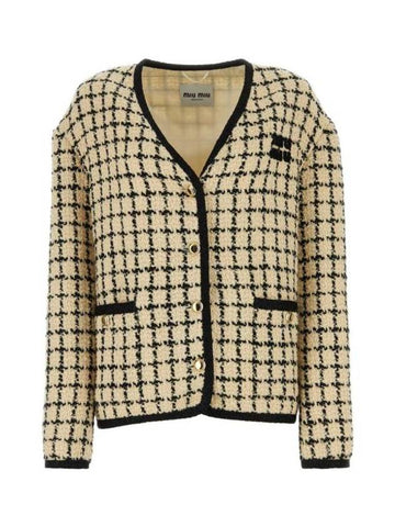 Single Breasted Check Lame Jacket Ivory - MIU MIU - BALAAN 1