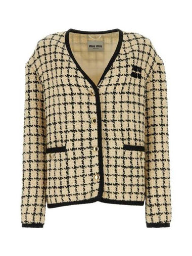 Single Breasted Check Lame Jacket Ivory - MIU MIU - BALAAN 1