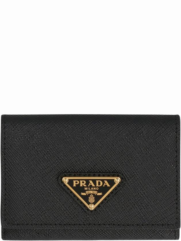 Women's Triangle Logo Saffiano Compact Half Wallet Black - PRADA - BALAAN 3