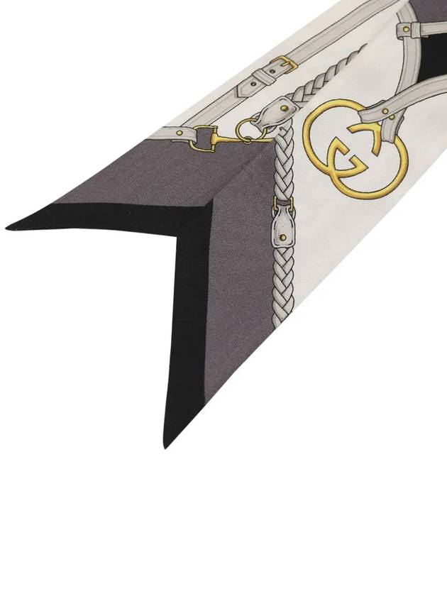 GUCCI Equestrian Print Silk Scarf Black Ivory 774762 3G001 9260 - GUCCI - BALAAN